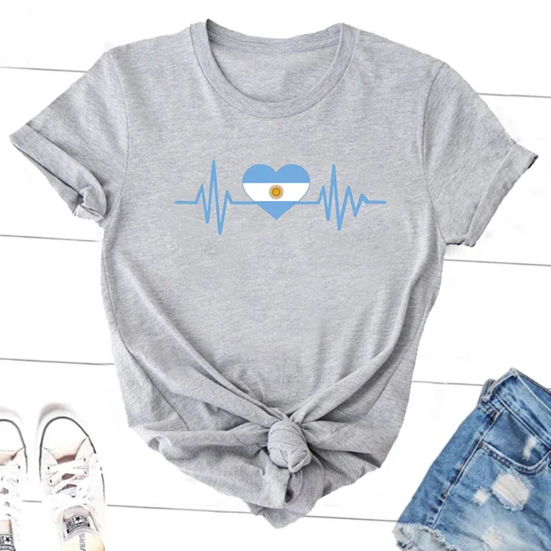 Argentina Tshirt Heart Love Argentinian Flag Sun Tee Shirts for Women Men Argentine T Shirt Funny Women's Clothing Tops