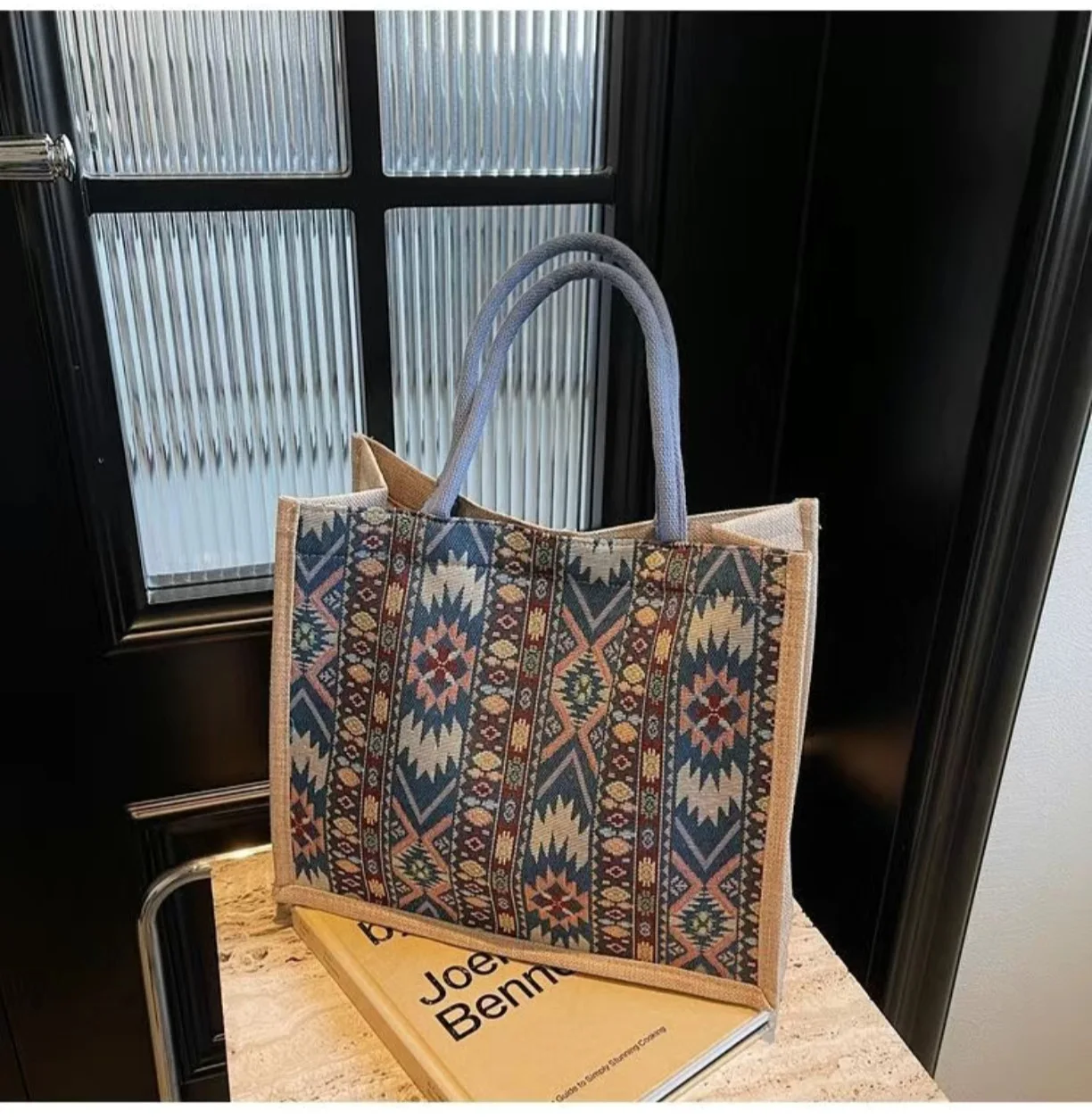 

2025 New Large Capacity Linen Tote Bag Hand Woven Mummy Bag Women Fashion Commute Shoulder Handbag