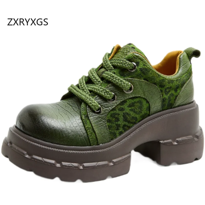 ZXRYXGS Top Layer Cowhide Leopard Print Women's Fashionable Pumps 2026 New Autumn Thick Sole Non-slip Increase Shoes High Heels