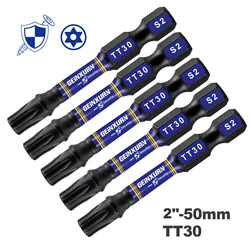 Geinxurn 2 In.Impact Tough Magnetic Power Bit Set,Security Torx Head Power Bits,S2 Alloy Steel Star TT30 Screwdriver Bits Set