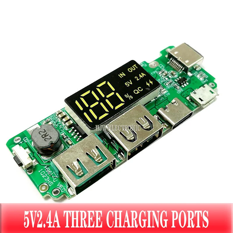 LED Dual USB 5V 2.4A Micro/Type-C USB Mobile Power Bank 18650 Charging Module Lithium Battery Charger Board Circuit Protection