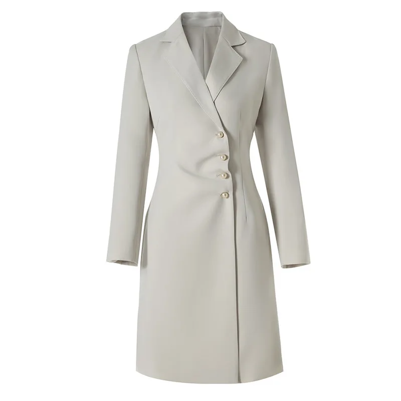 

Fashion pearl design women trenchcoat long sleeve OL work coat