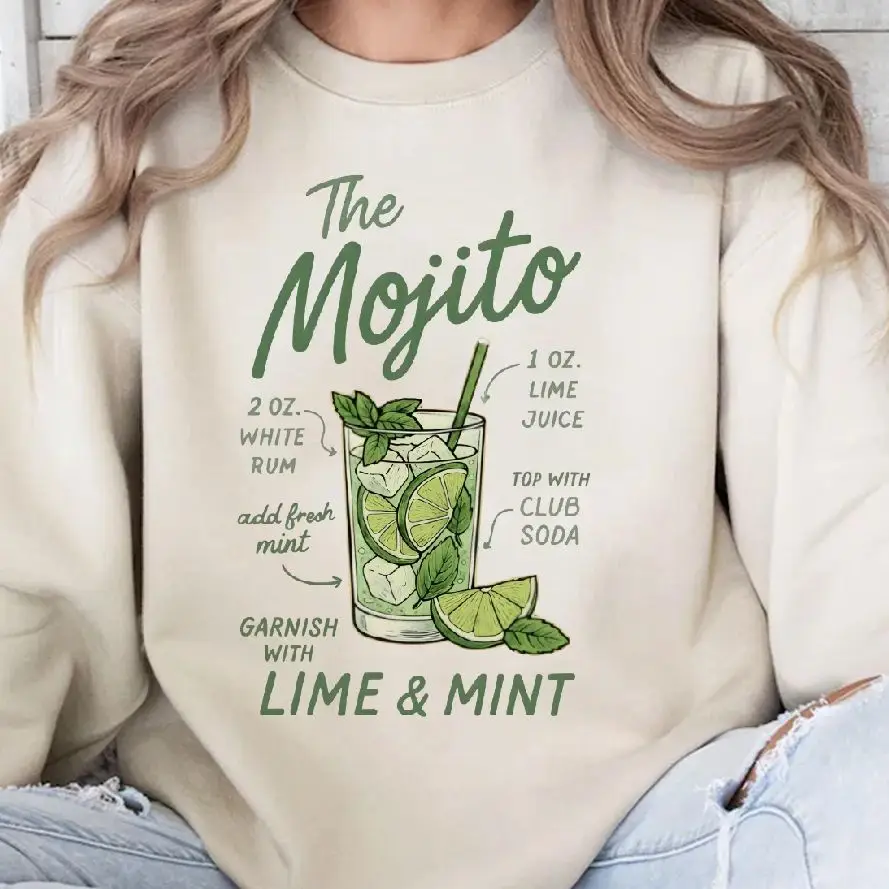 

Aesthetic Retro Vintage Sweatshirt Graphic Hoodies Y2K Tops Casual Daily Wear Unisex Versatile Stylish Pullover Lime Mint Mojito