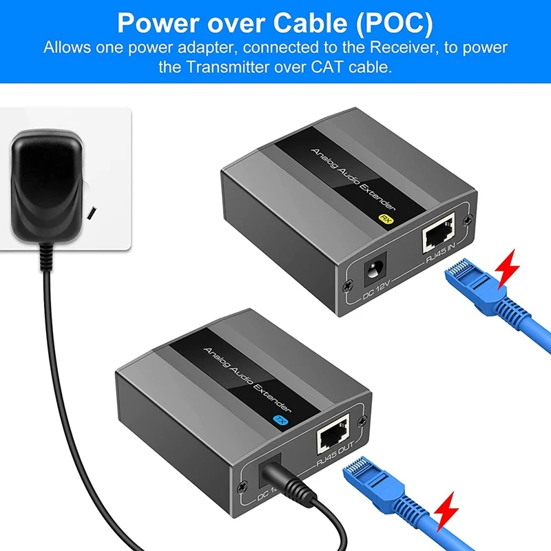 2X Analog Audio Extender RCA 3.5Mm Stereo Over Ethernet Single Cat5e/6/7 Cable Up To 500M Audio Converter EU Plug