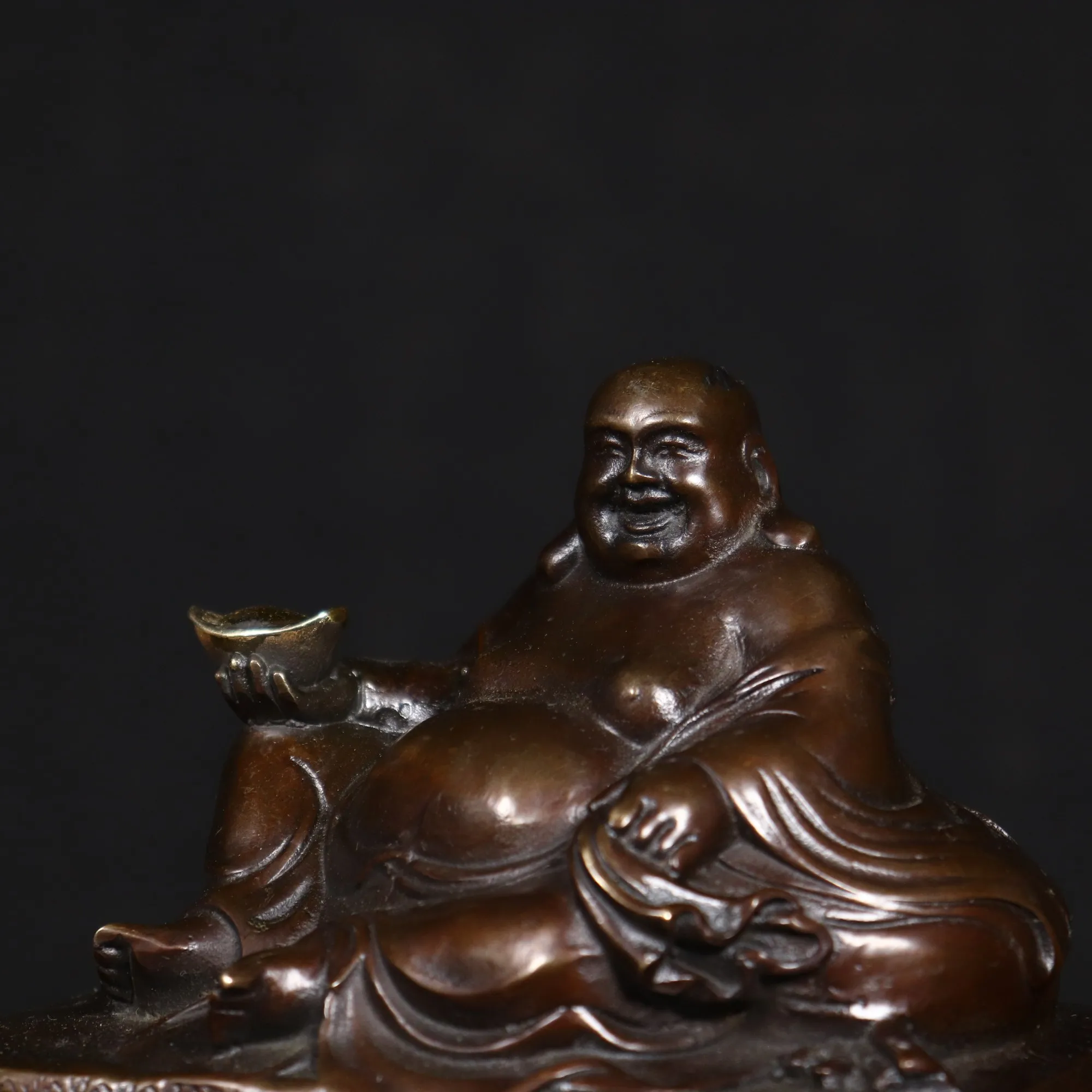 Brass Laughing Buddha Statue - Home Décor Collectible for Entryway, Tea Table, Living Room, Meditation Space Decorative Accent view 6