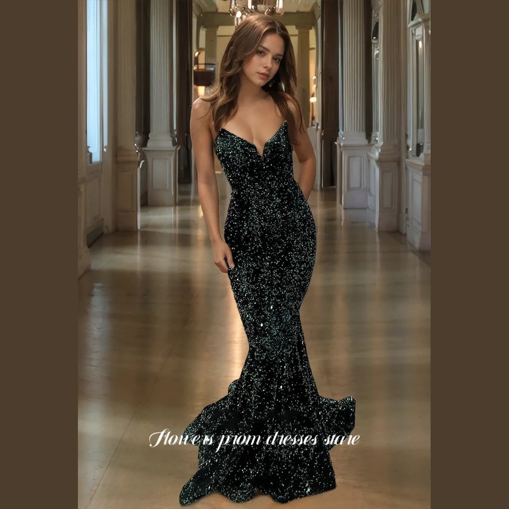 

Flowers Prom Sequins Party Dresses Mermaid Evening Dress for Women Formal Party Dress Vestidos De Fiesta Customized