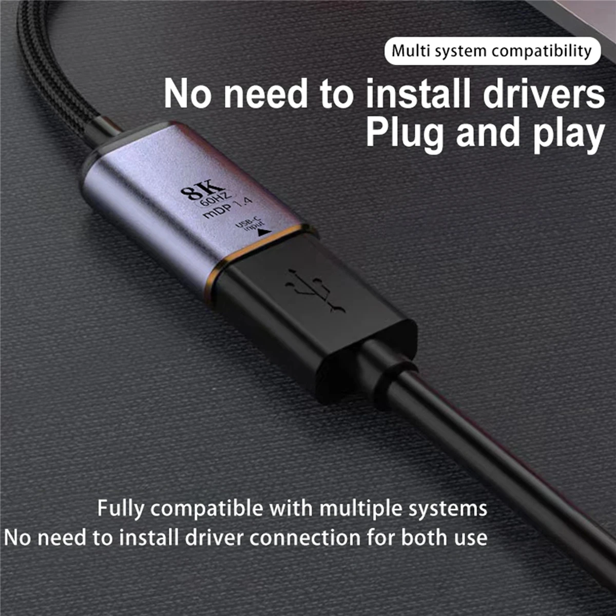 Adaptador de Vídeo Compatível com HDMI, Conversor Mini DP HD, Macho para Fêmea, Macho para Fêmea, Laptop, TV, HDR, Premium, 8K, 60Hz, 2,1 a USB-C, tipo-C a DP