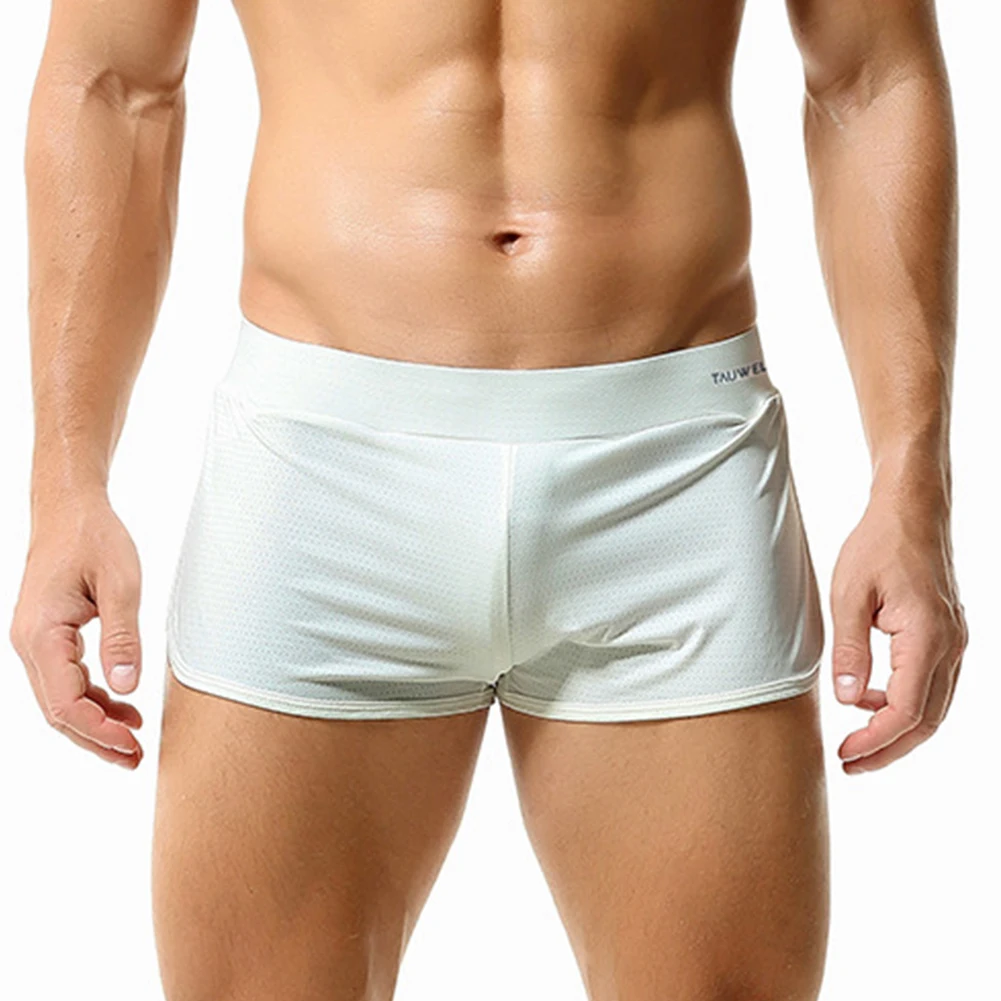 Boxers sexis de malla sedosa para hombre, pantalones cortos con abertura lateral, ropa interior cómoda para hombre, bragas elásticas de tiro bajo, lencería