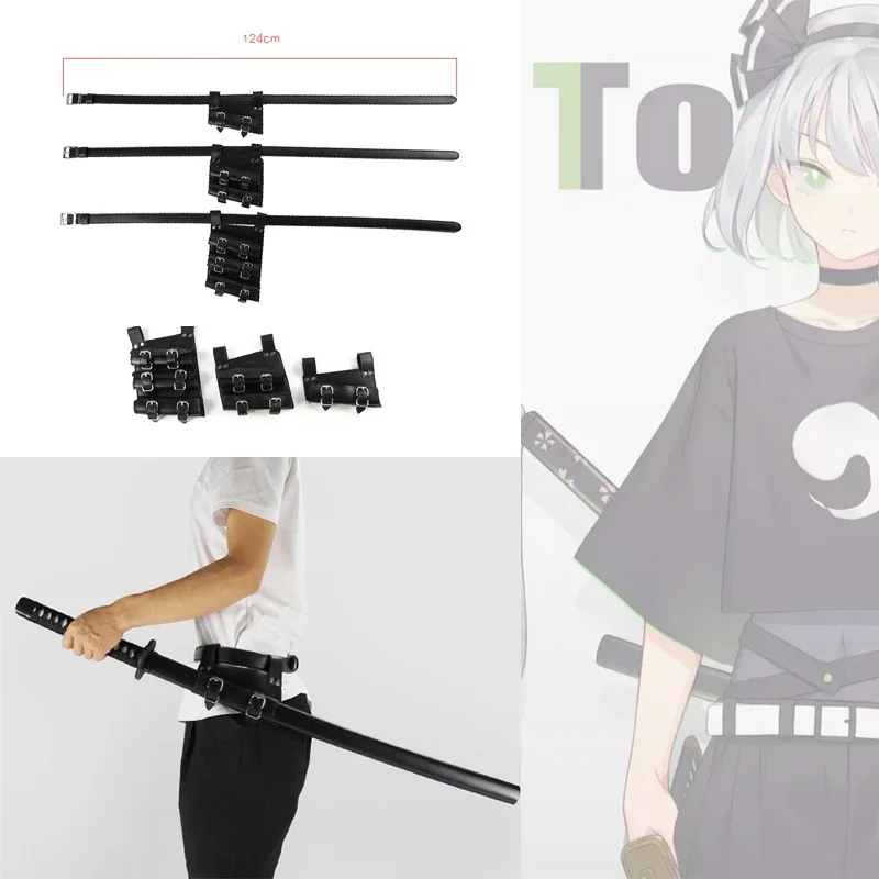 Black/White PU Leather Katana Sword Holder Medieval Belt Holster Halloween Props Anime Cosplay Knight Samurai Ninja Waist Sheath
