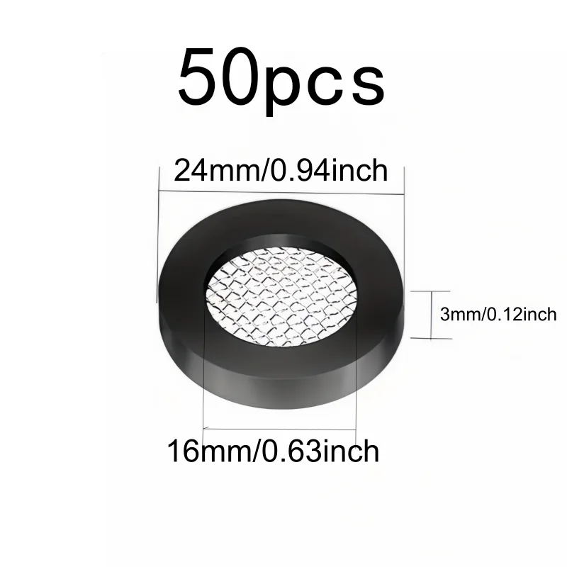 50Pcs 24mm Shower Head Washers with Filter Mesh, Rubber Sealing Gaskets for Shower, Faucet & Hose, Bathroom Repair Essential