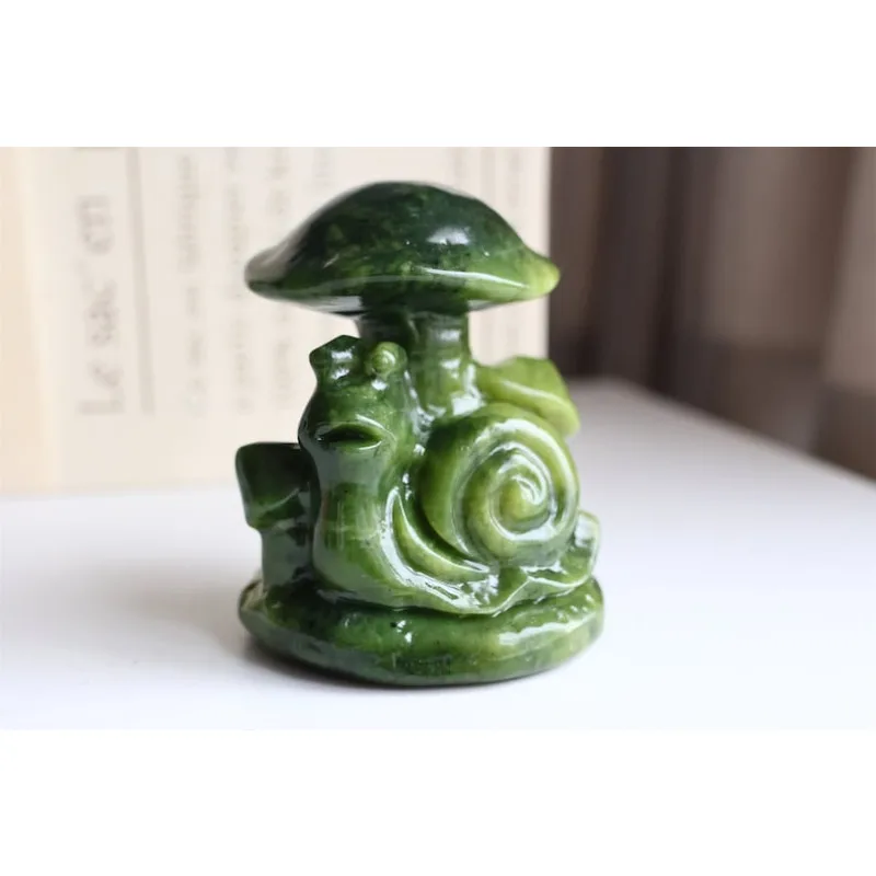 3.2inch Natural Green jade Carved Snail，Crystal Carving Mushroom ，Reiki Healing, Crystal Gifts 1PC