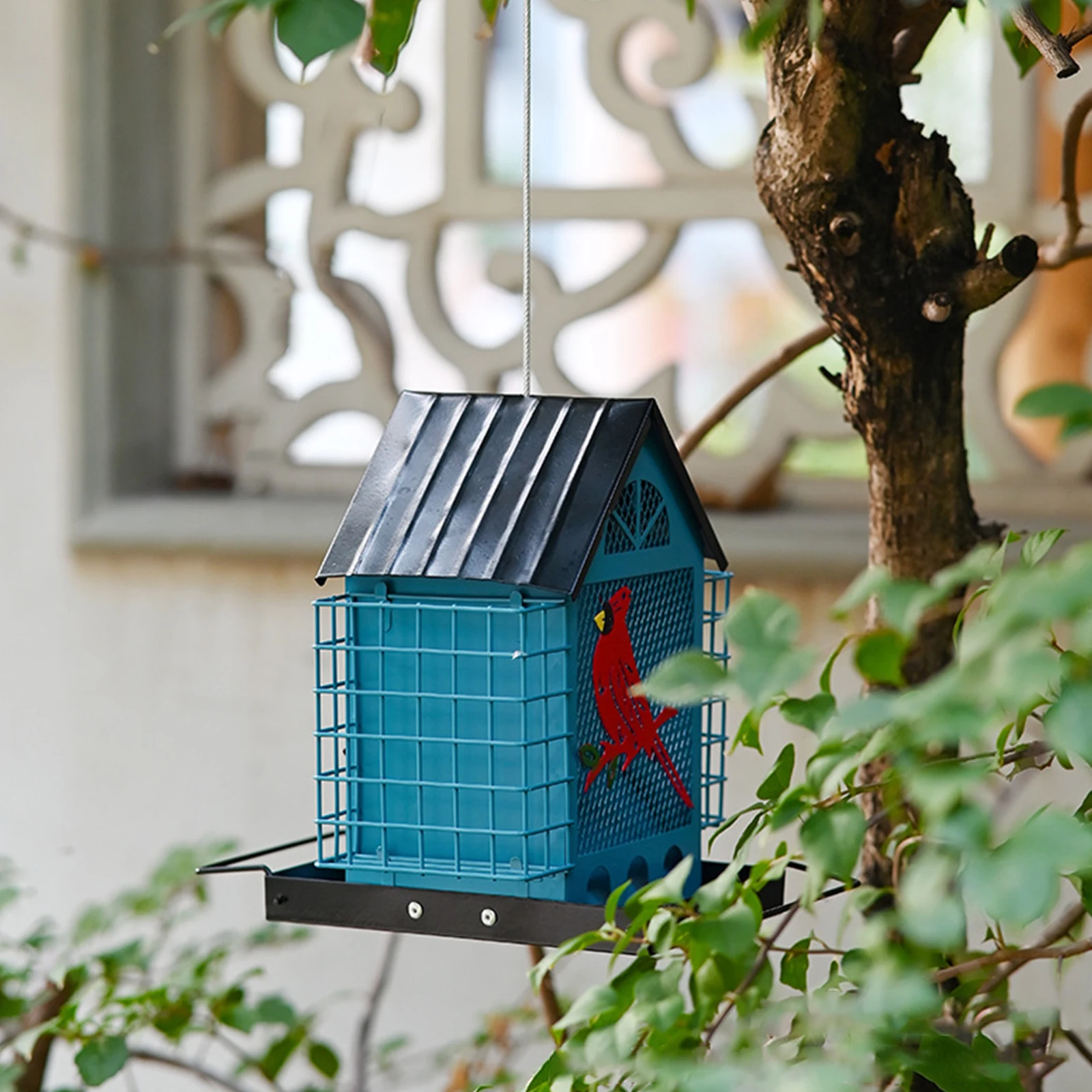 

Уличные подвесные кормушки для птиц с двойным контейнером для жировых кормов, многоразовые, защищенные от белок, с лотком для семян, для парков и улицы