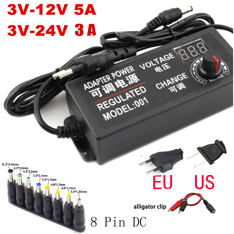 디스플레이 화면 전압 조절 전원 공급 장치 어댑터, AC-DC 3V-12V, 3V-24V, 3A 5A 범용 어댑터