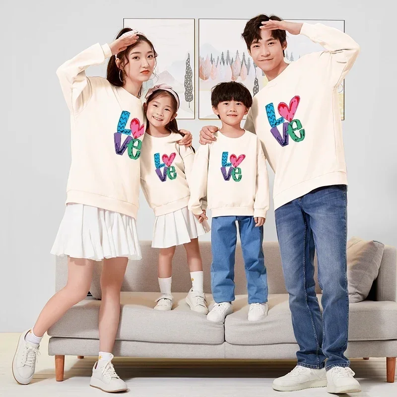 New Winter Autumn Matching Family Outfits Letters Printed Shirts Casual Mom Daughter Tops Dad Son Sweatshirts Couple Pullovers