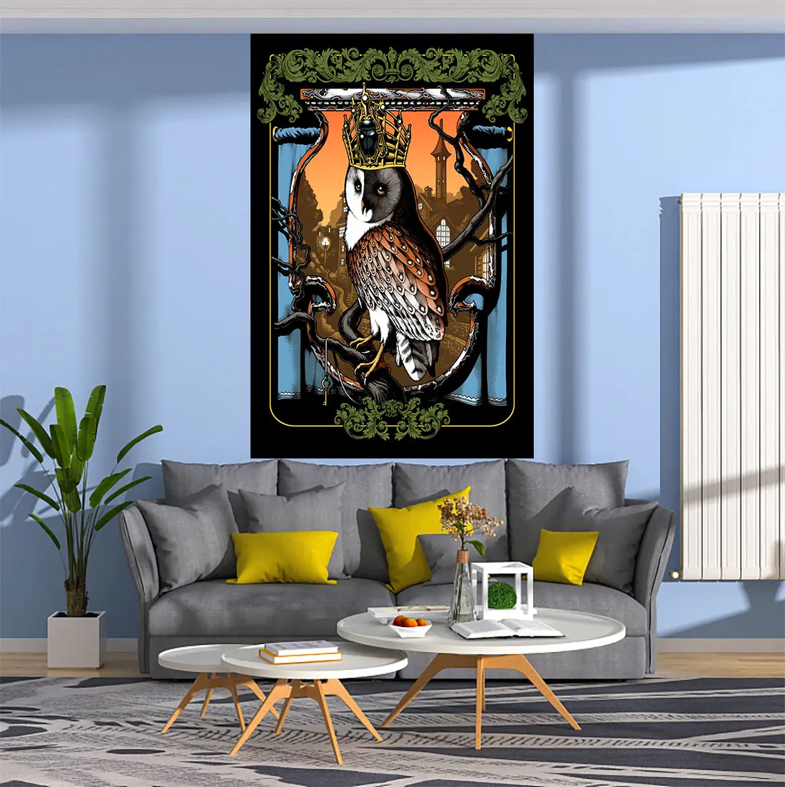 

QdDeco Owls And Bats Aesthetic Hanging Tapestries Art Picture Backgroud Wall Cloth Living Room Or Bedroom Decor