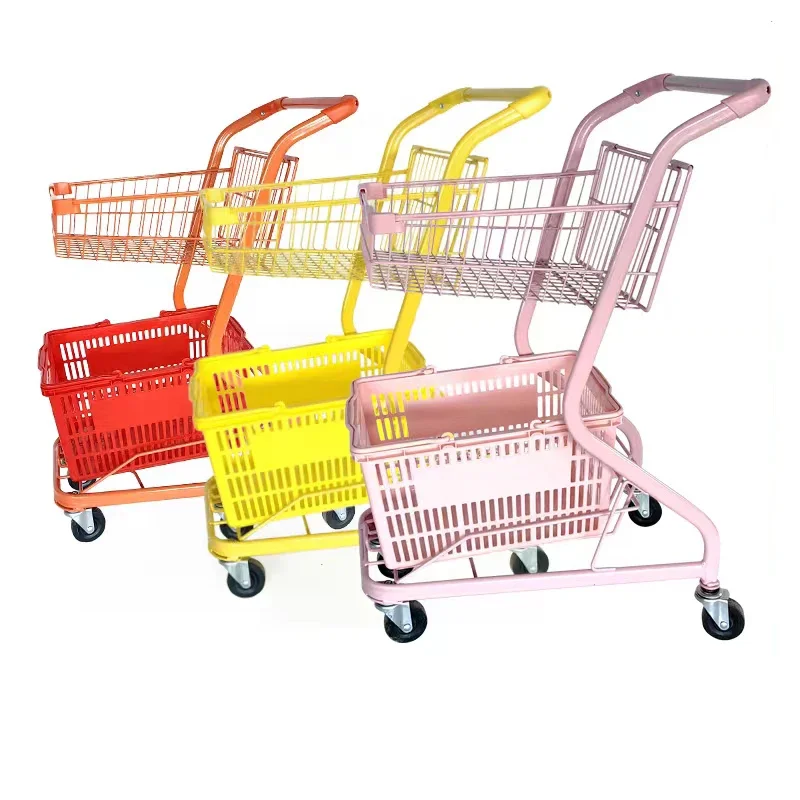 Large-capacity supermarket convenience store mall double-decker shopping cart with pet portable market trolley