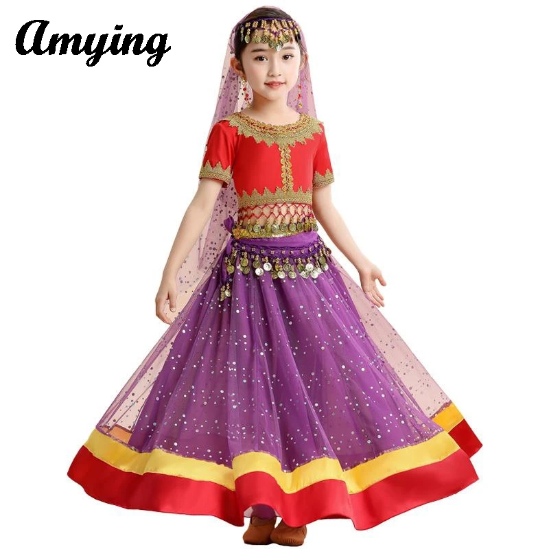 Trajes de Dança do Ventre para Meninas, Traje de Princesa, Roupas Egípcias, Roupa Indiana, Bollywood para Crianças, Festival de Halloween, 2-5PCs por Conjunto