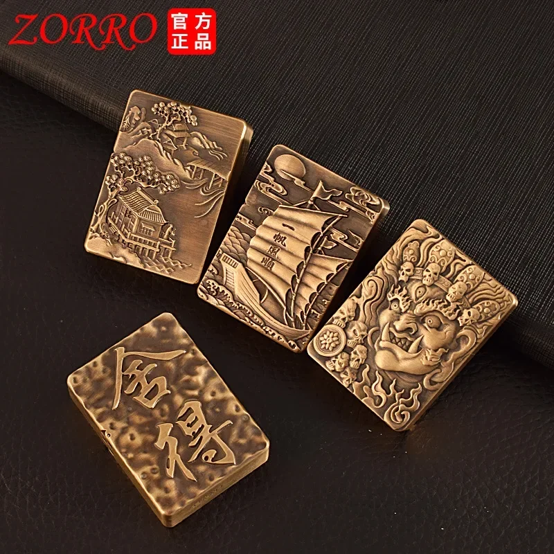 ZORRO Thickened Heavy Armor 3D Relief Pure Copper Kerosene Lighter 912S Grinding Wheel Ignition Lighters Smoking Gadgets for Men