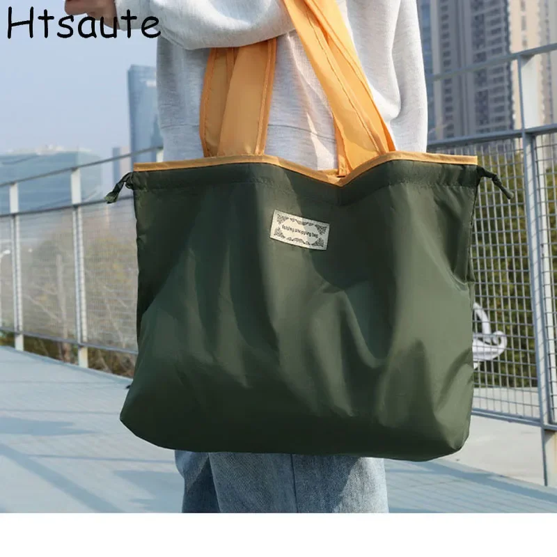 

2 Sizes Women Shopping Bags Summer Ladies Patchwork Shoulder Tote Bags Aesthetic Green Fashion Polyester Handbags bolasa