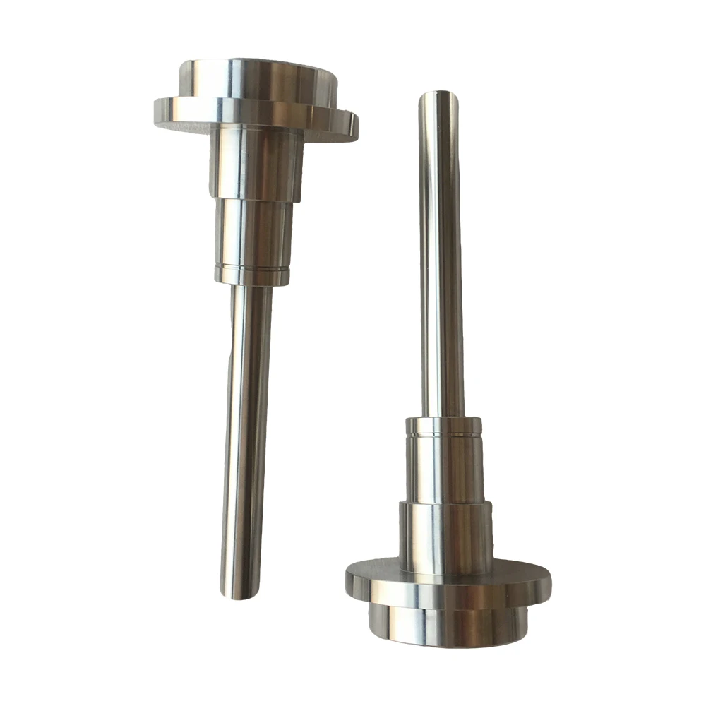 Custom CNC machining of precision stainless steel metal parts, including shafts and connecting columns, including turning