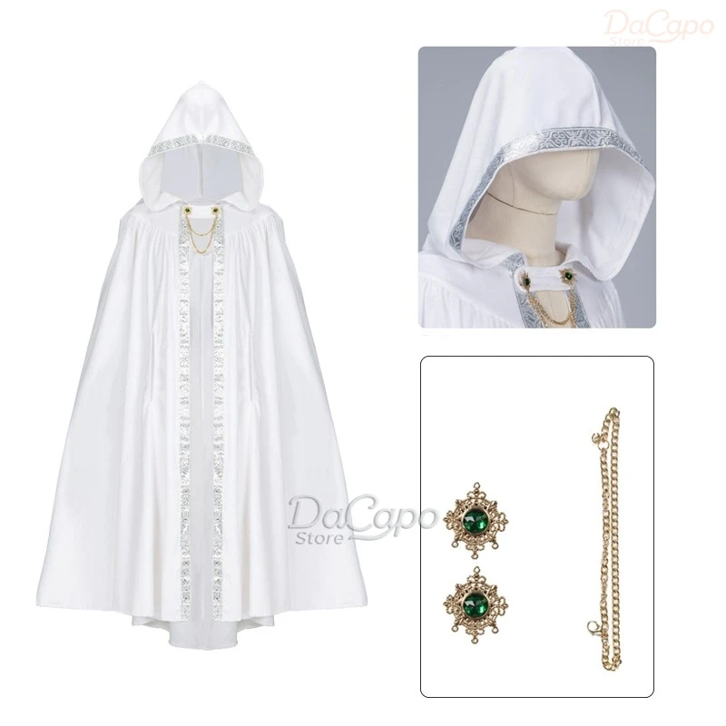 

Halloween Century European Royal Cloak Suede Lace Robe Bead Curtain Gear Hooded Cape Performance Costume Cosplay Stage Show