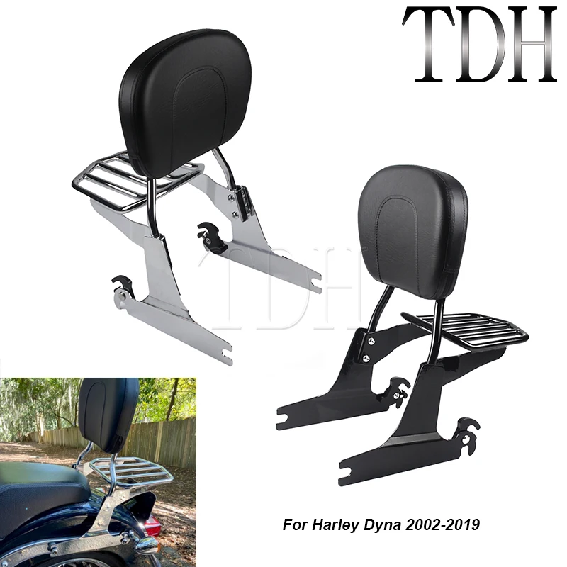 Black Chrome Motorcycle Passenger Sissy Bar Backrest Pad Luggage Rack Kits Accessories For Harley Dyna FXD FXDC FXDL FXDWGI FXDS