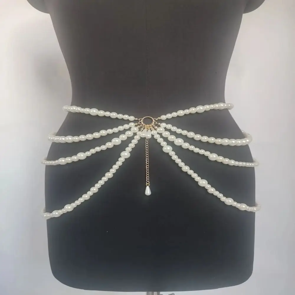 Cadena de cintura Y2K para mujer, accesorios para el cuerpo con personajes de perlas multicapa, borla, cinturón para fiesta, moda