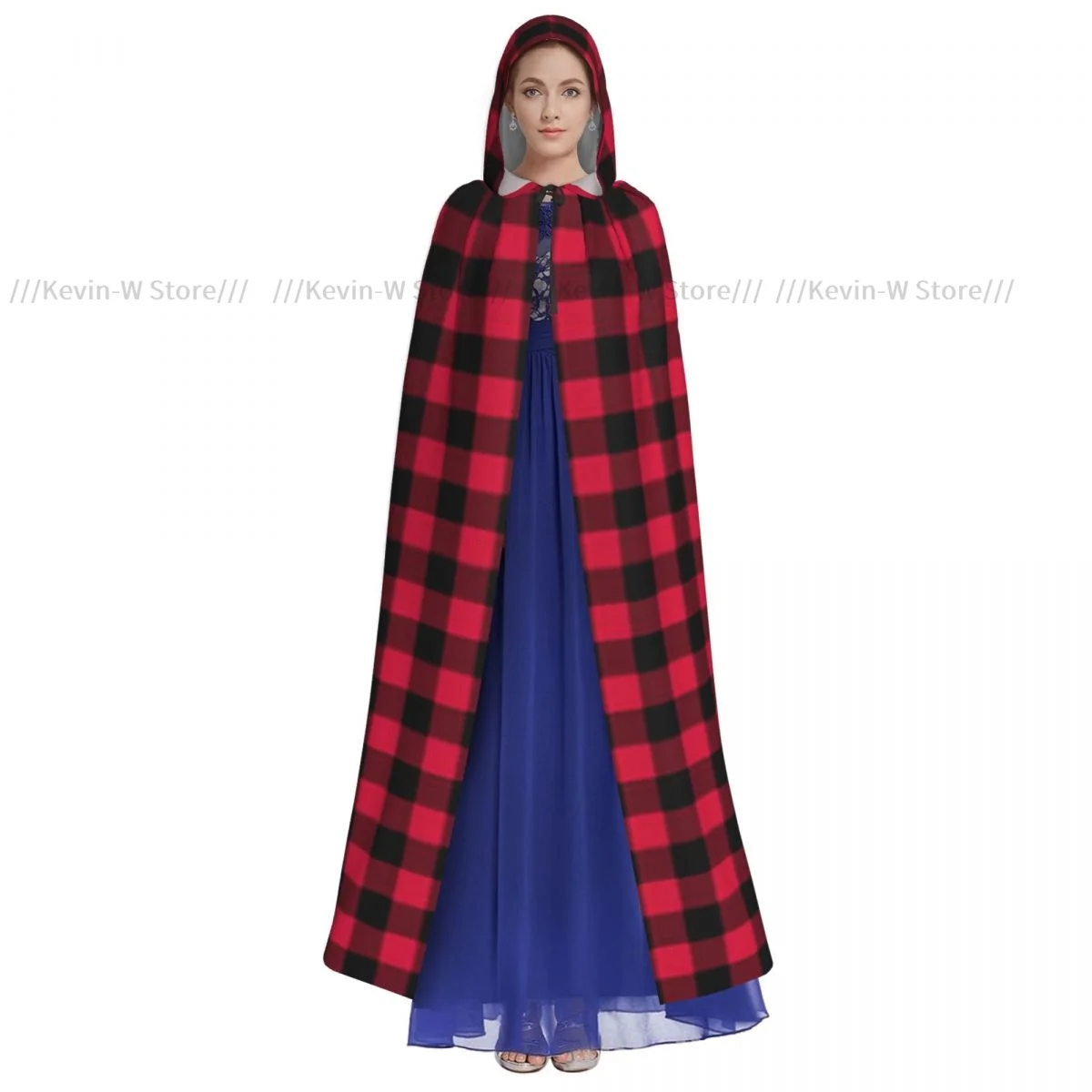 Long Cape Cloak Gingham Plaid Hooded Cloak Coat Autumn Hoodies