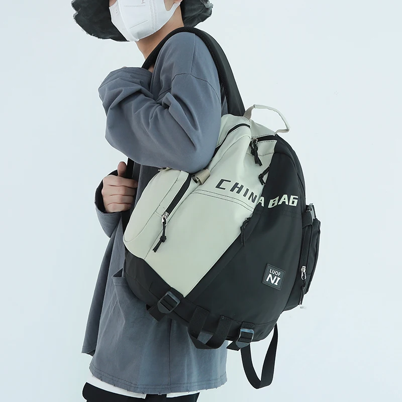 Schoolbag Male Student Korean Casual Backpack Female College Student Trendy Cool Backpack Laptop Bag Large Capacity Schoolbag