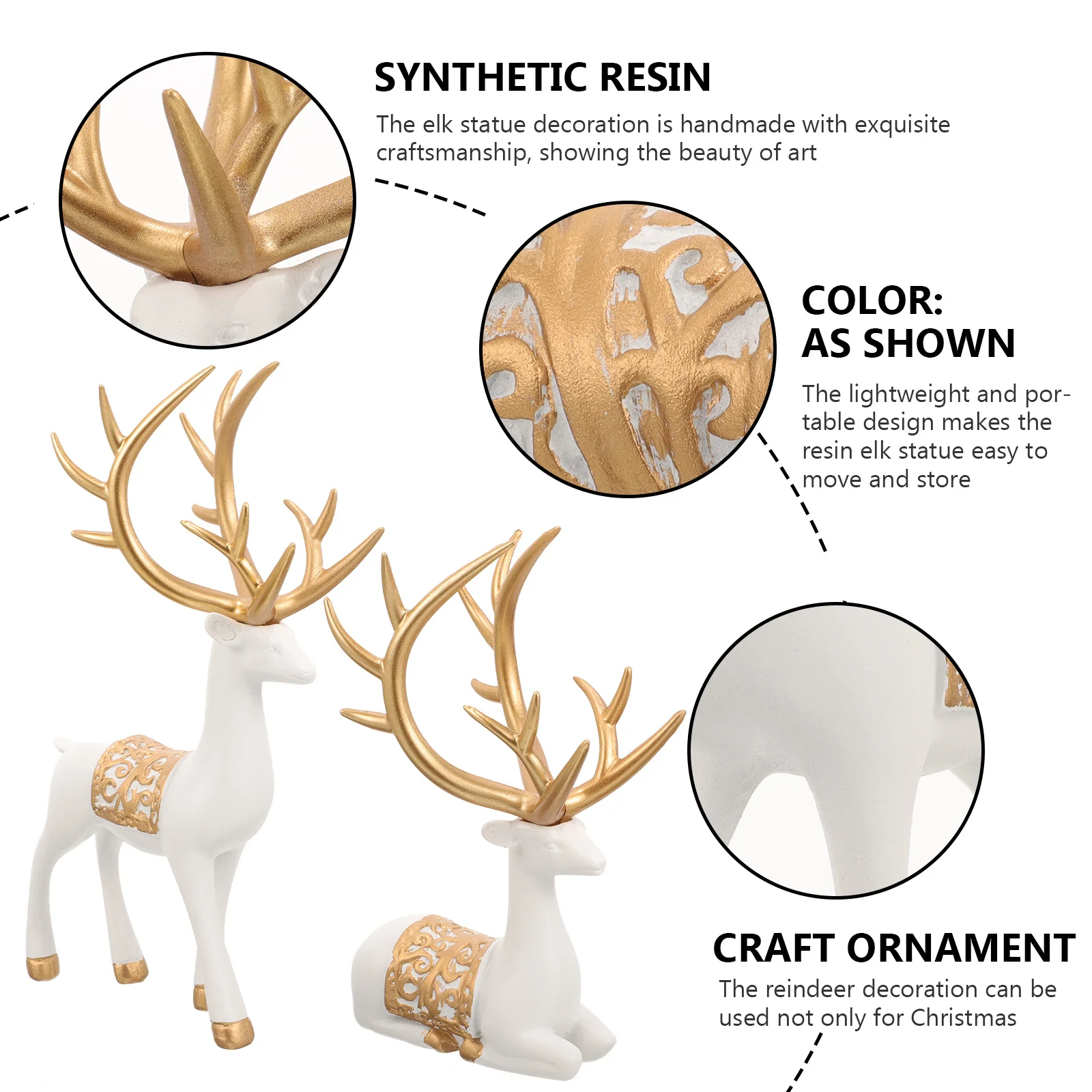 

Christmas Reindeer Figurines Resin Deer Statues Elk Sculpture Decoration Craft Ornament For Holiday Party Table Home