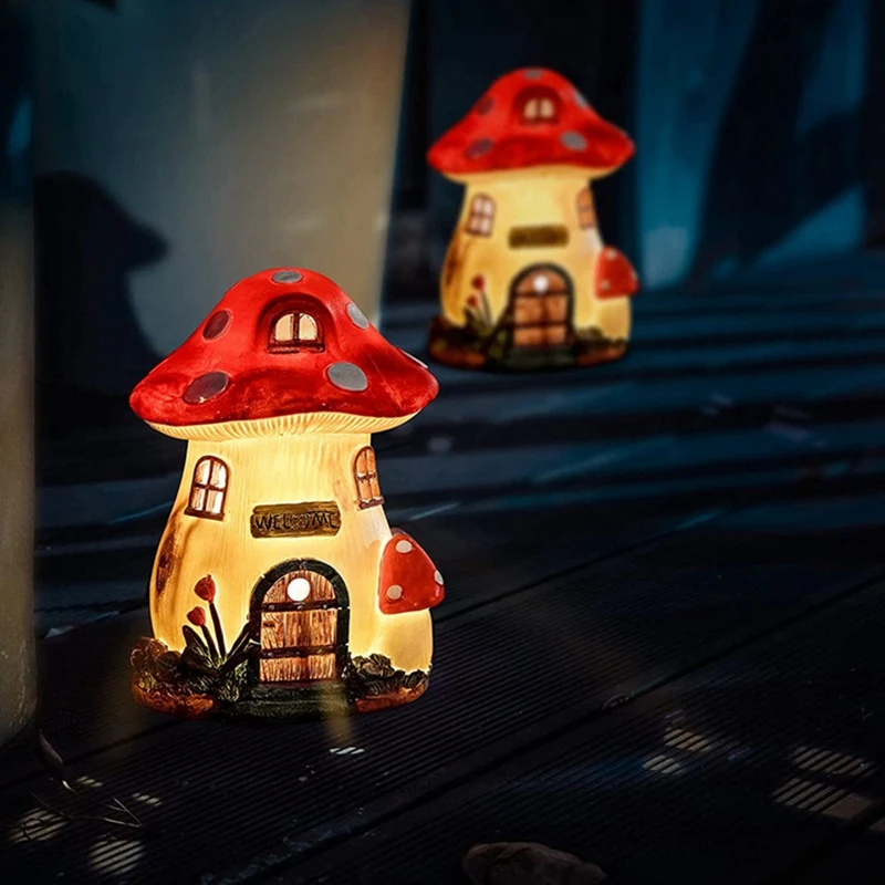 Mushroom House Solar Lamp Resin Craft Gardening Garden Miniature Fairy Landscape House Decoration Ornament