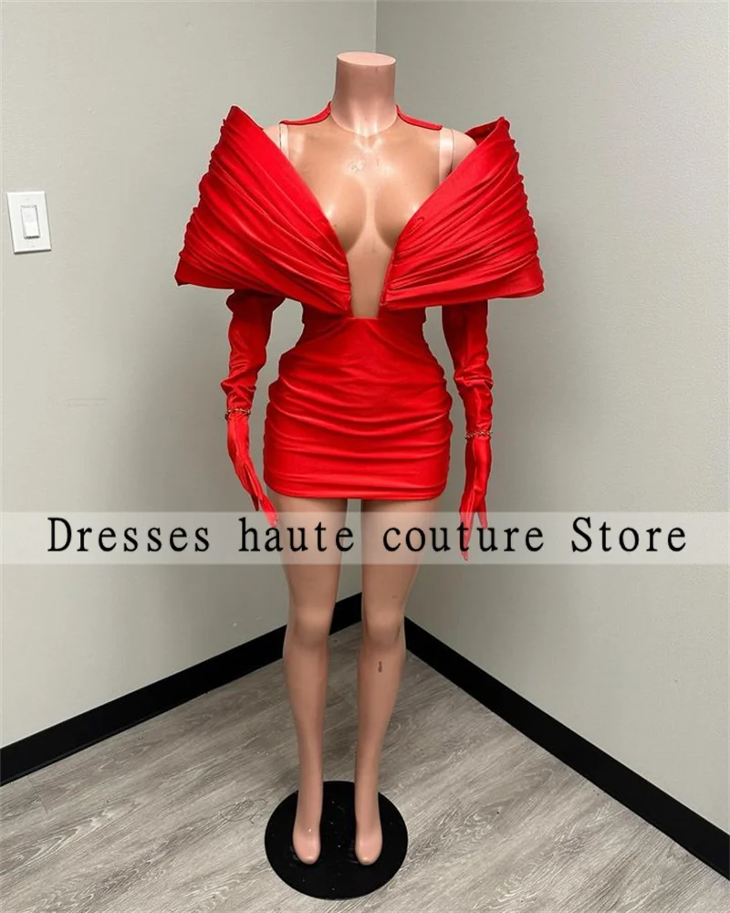 

Stunning New Arrival Red Prom Gown 2024 With Two Gloves Off Shoulder Birthday Party Cocktail Dresses Robe De Bal Custom-Made