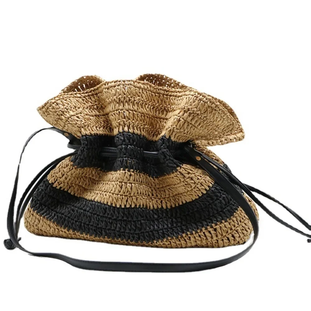 Straw Stripe Crochet Knitted Shoulder Bags Women Fashion Luxury Designer Handbags Female Girls Vintage Versatile Crossbody Bag