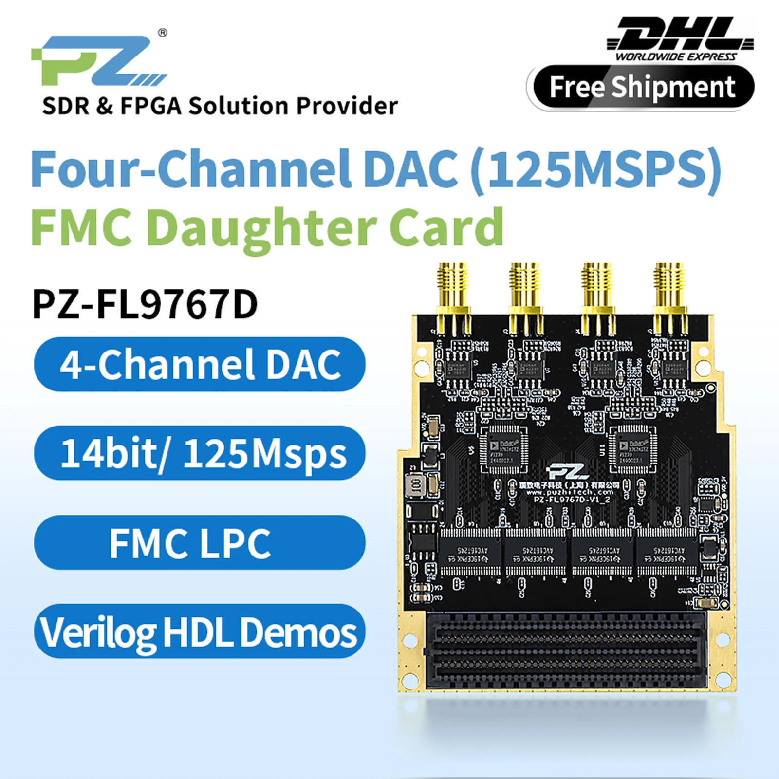 

Puzhi PZ-FL9767D FMC Daughter Card Four-channel High-speed ADC 14bit 125MSPS AD9767 LPC FMC Board LVDS