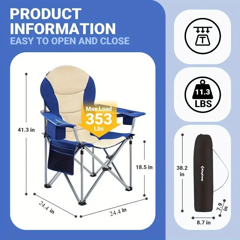 Folding Camping Chair-Adjustable Armrest, Cooler Bag, Cup Holder,Head Bag Foldable,Portable for Picnic,Fishing,Outdoor Activitie