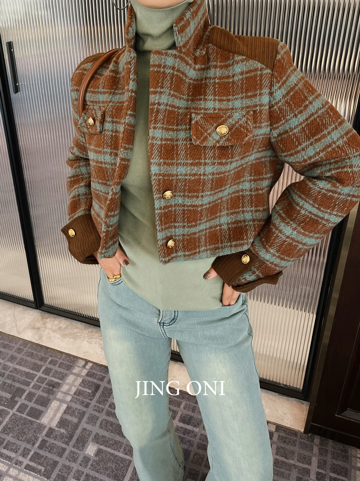 Plaid Tweed Jackets Coat Woman Clothing 2023 Korean Fashion Style Y2k Autumn Vintage Elegant Winter Tops Cropped New Outerwear