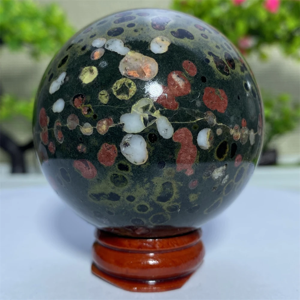 Natural Crystal Plum Blossom Jasper Ball for Home Decoration, Mineral Gemstone, Specimen Sphere, Spiritual Healing Stones, Gift