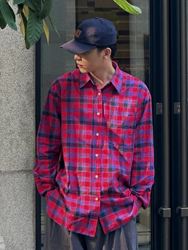 

ex Vintage Sle Loose Fit irt Long Sve Cotton Youth Faion Resistant to Deformation Autumn Winter Plaid Pattern