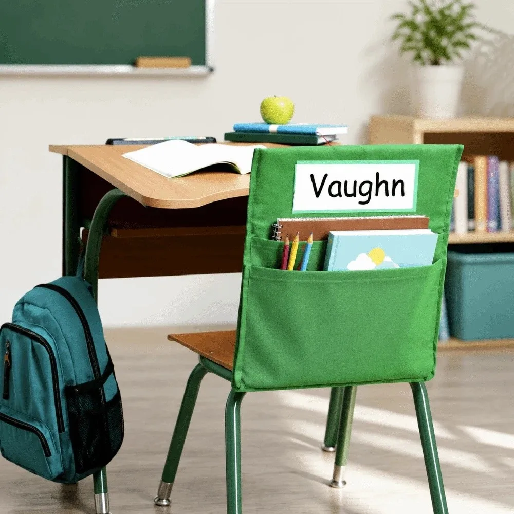 Oxford Chair Back Pocket With Name Tag Bright Color Hanging Storage Bag Multi-Functional Chairback Pocket Chart School Classroom