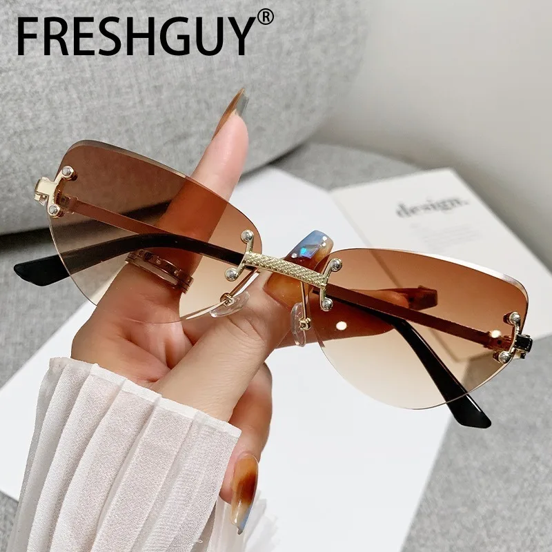 FRESHGUY-gafas de sol sin montura para mujer, lentes con degradado en forma de mariposa, a la moda, nuevas, 2024