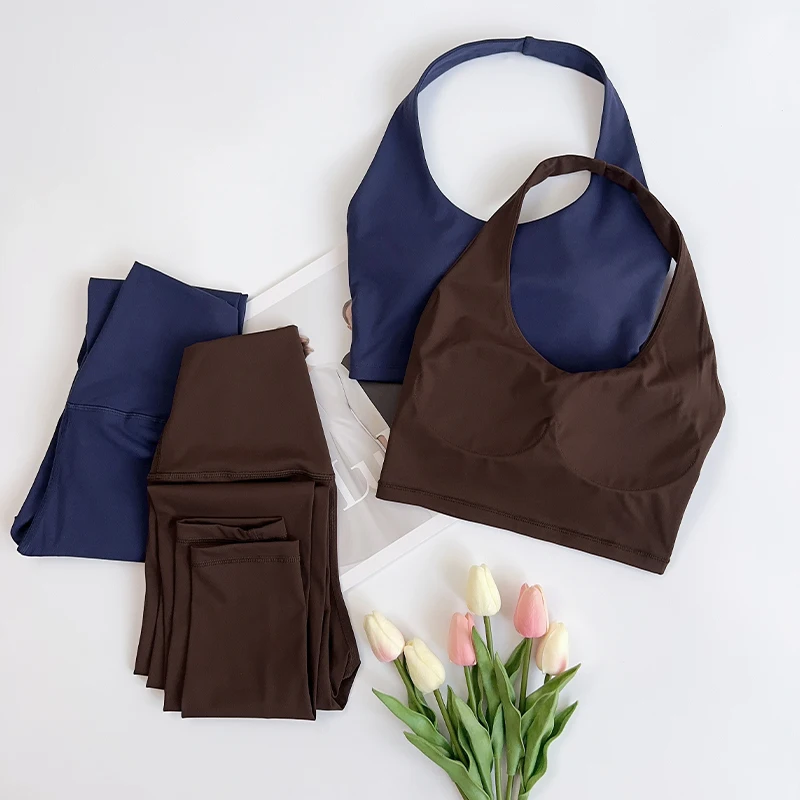 المرأة 2 قطعة الجنس رياضة تأثير اليوغا الرياضة الصدرية يغطي الرجل اليوغا مجموعة عارية يشعر عالية تمتد مريحة تجريب مجموعة ملابس رياضية