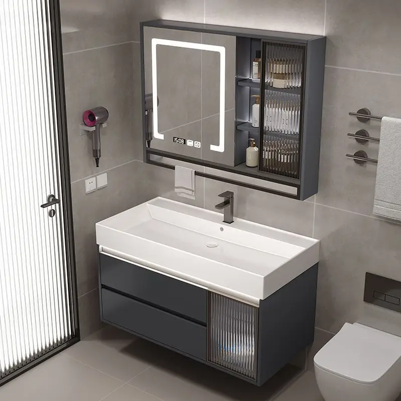 

Simple beauty ocean basin ceramic integrated solid wood bathroom cabinet, sink wash smart washbasin