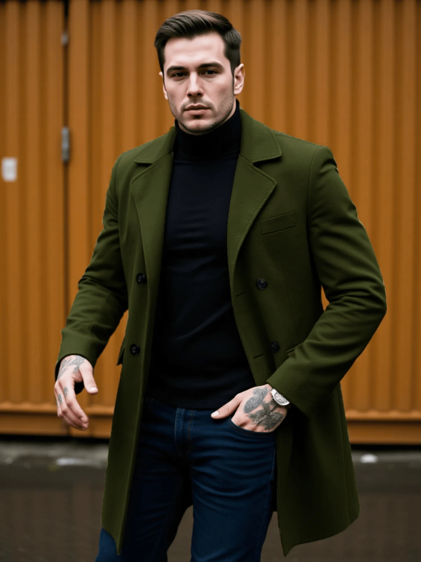 

Теплое и стильное мужское однотонное пальто: двубортный дизайн, утолщенная подкладка — шерстяная куртка для зимней элегантности