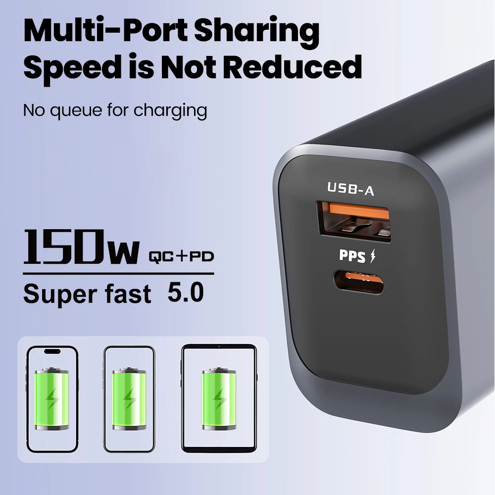 150W USB Type C Super Fast Charging Mobile Phone Charger QC3.0 PD3.0 EU/UK/US Charger For Iphone 17 16 15 Samsung Huawei Xiaomi - náhled 4