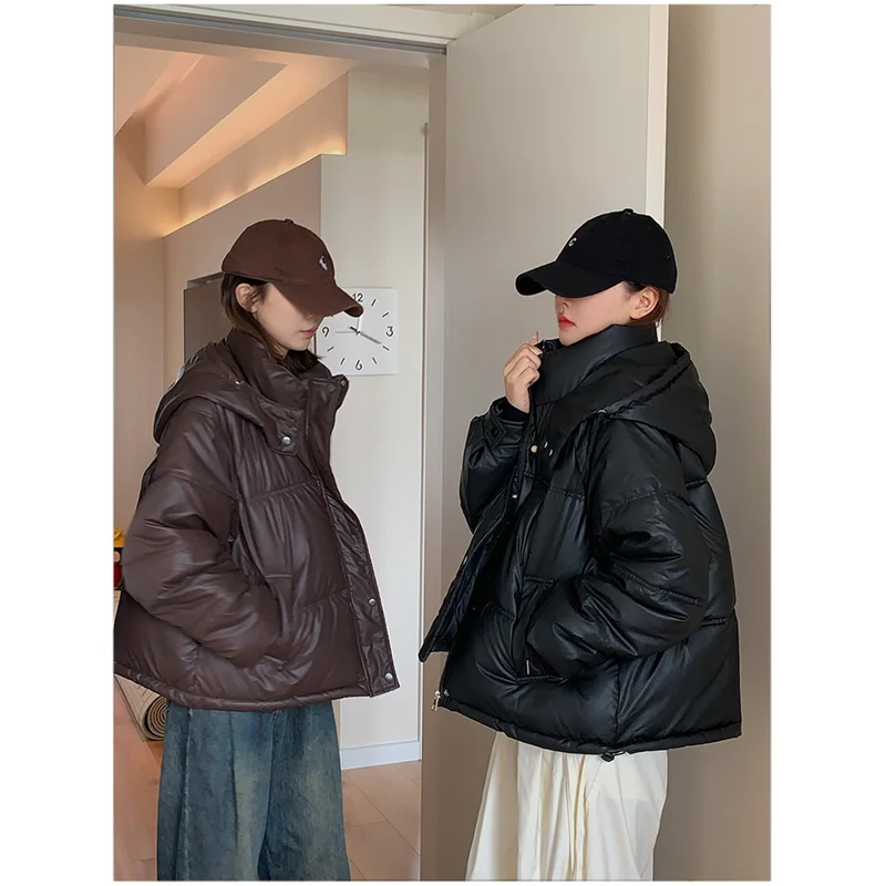 Black Down Jacket Women Coat Brown Fashion American Streetwear Down Boyfriend Feather Female Winter Short Outwear Warm Jacket