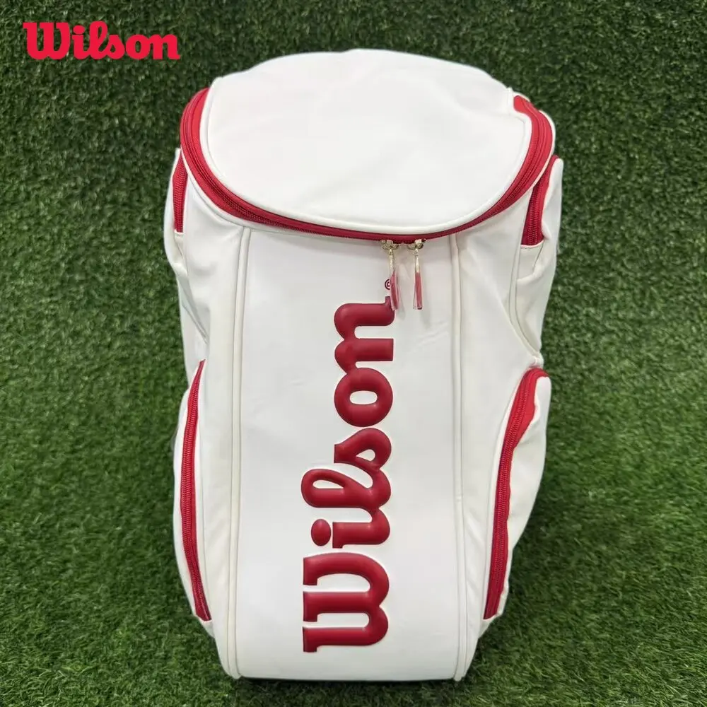 

Wilson 100th Anniversary Tennis Backpack with White and Red Edges High-Capacity Holds 2Tennis Rackets Men Women Sports Backpack