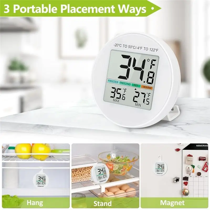 ABMO Small Digital Refrigerator Thermometer 2 Pack IP65 Waterproof Forrefrigerator, Freezer Scenes