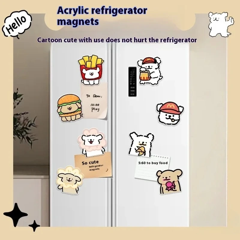 라인 강아지 귀여운 자기 냉장고 자석 새로운 아크릴 도어 고정 메시지 보드 자석 장식 스티커 홈 액세서리 장난감