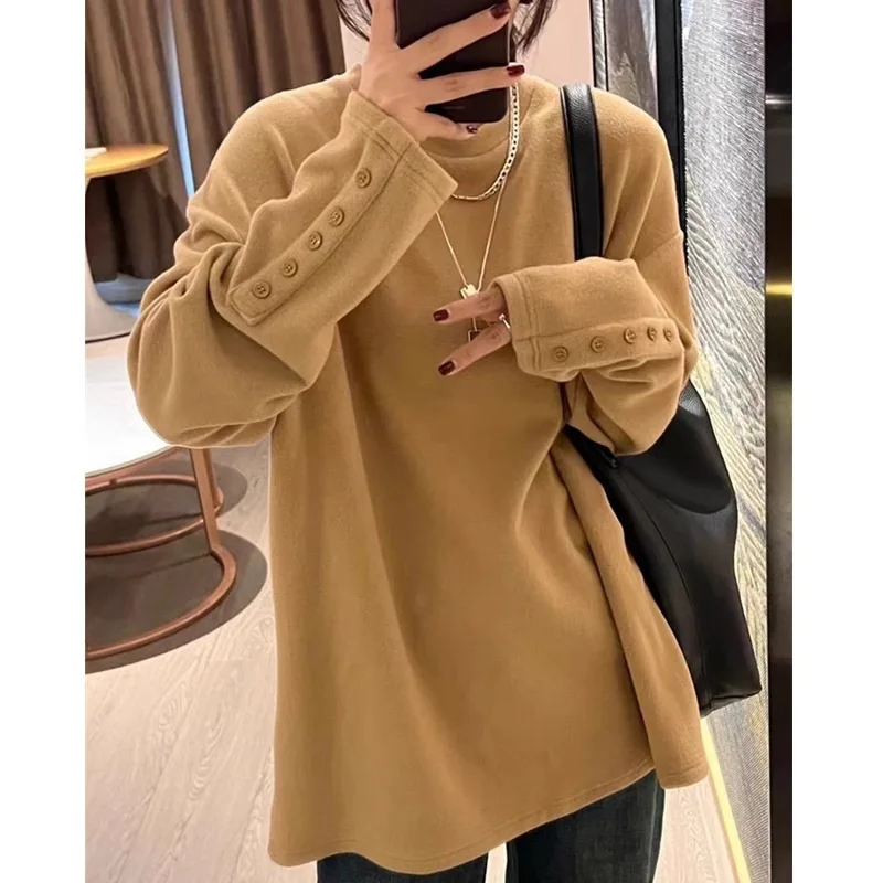 

Style German Velvet Coffee Color Base Shirt For Women 2026 New Autumn Winter Inner Wear Long Sleeve T-Shirt Loose