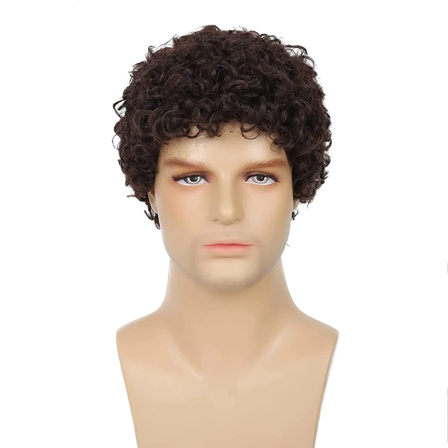 Short Afro Curly Black Wig for Men Synthetic Halloween Cosplay Costume Replacement Hair Wigs view 5